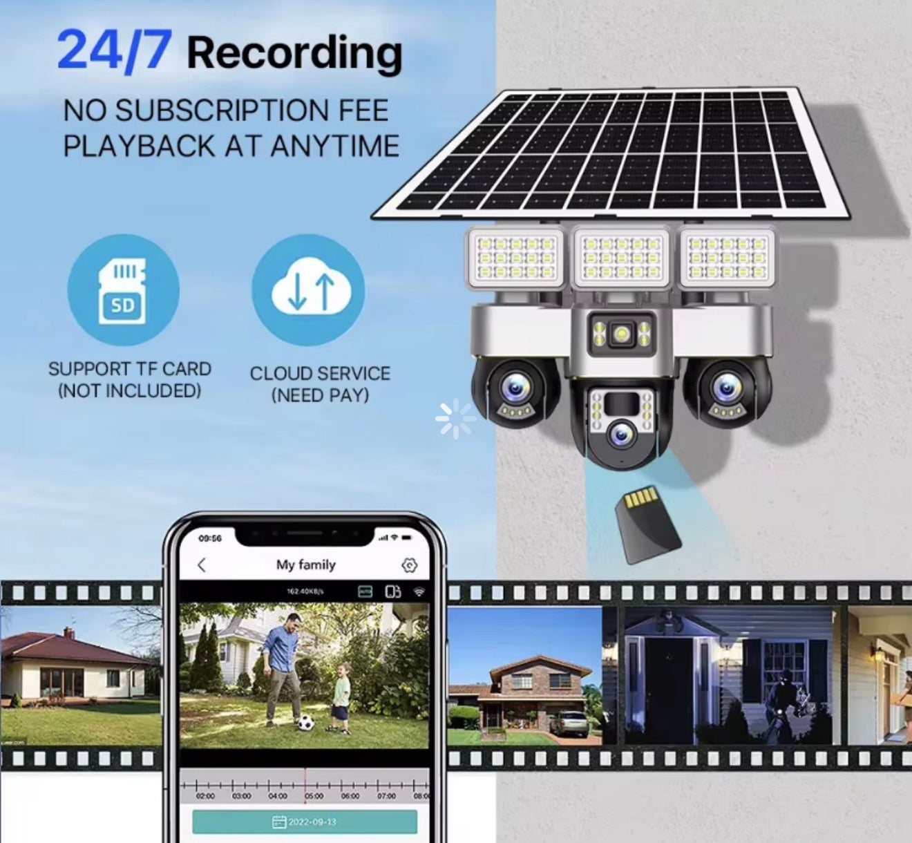 Solar WIFI Camera 3 in 1 with floodlights 16W